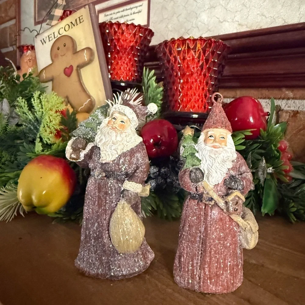 Vintage 1988 Santa Clause Sparkle Holiday Hand Painted Christmas Ornaments